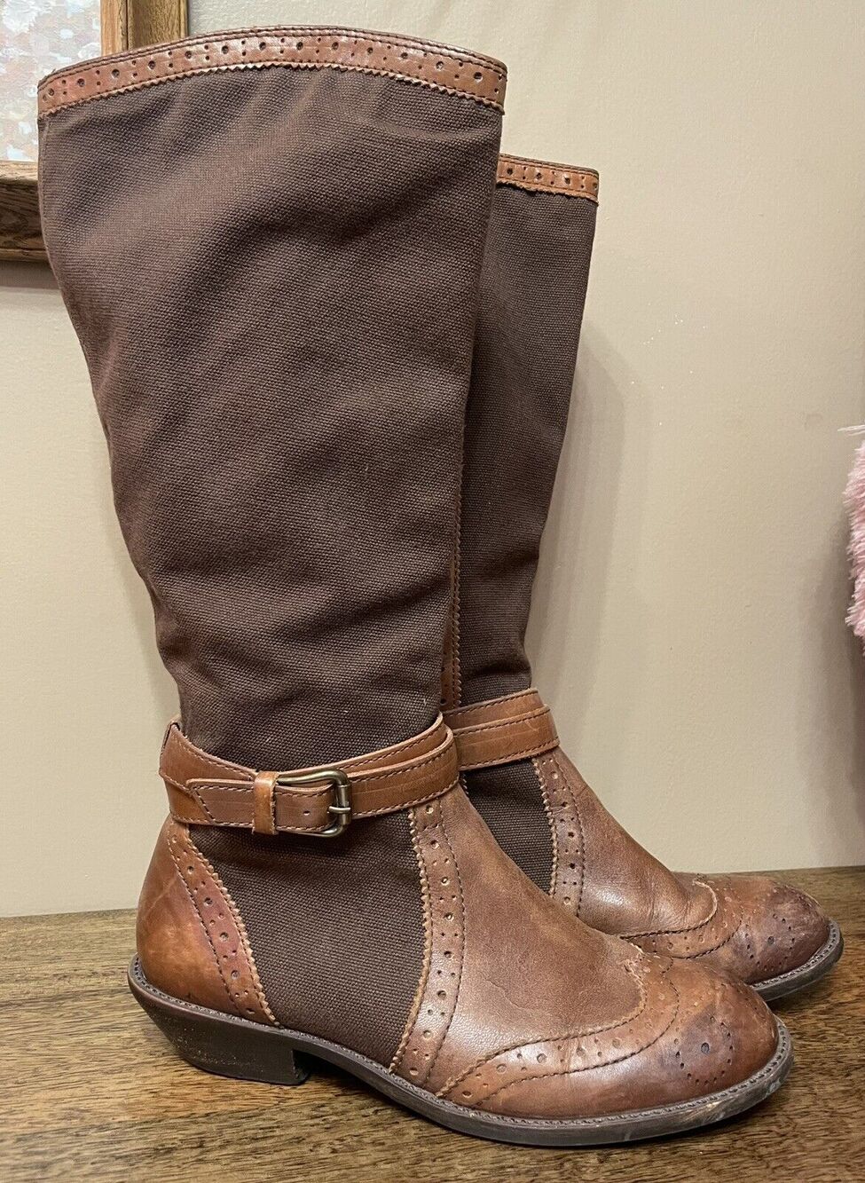 Schuler and Sons Women Sz 7 B Brown Leather Zip Buckle Knee High Fashion Boots